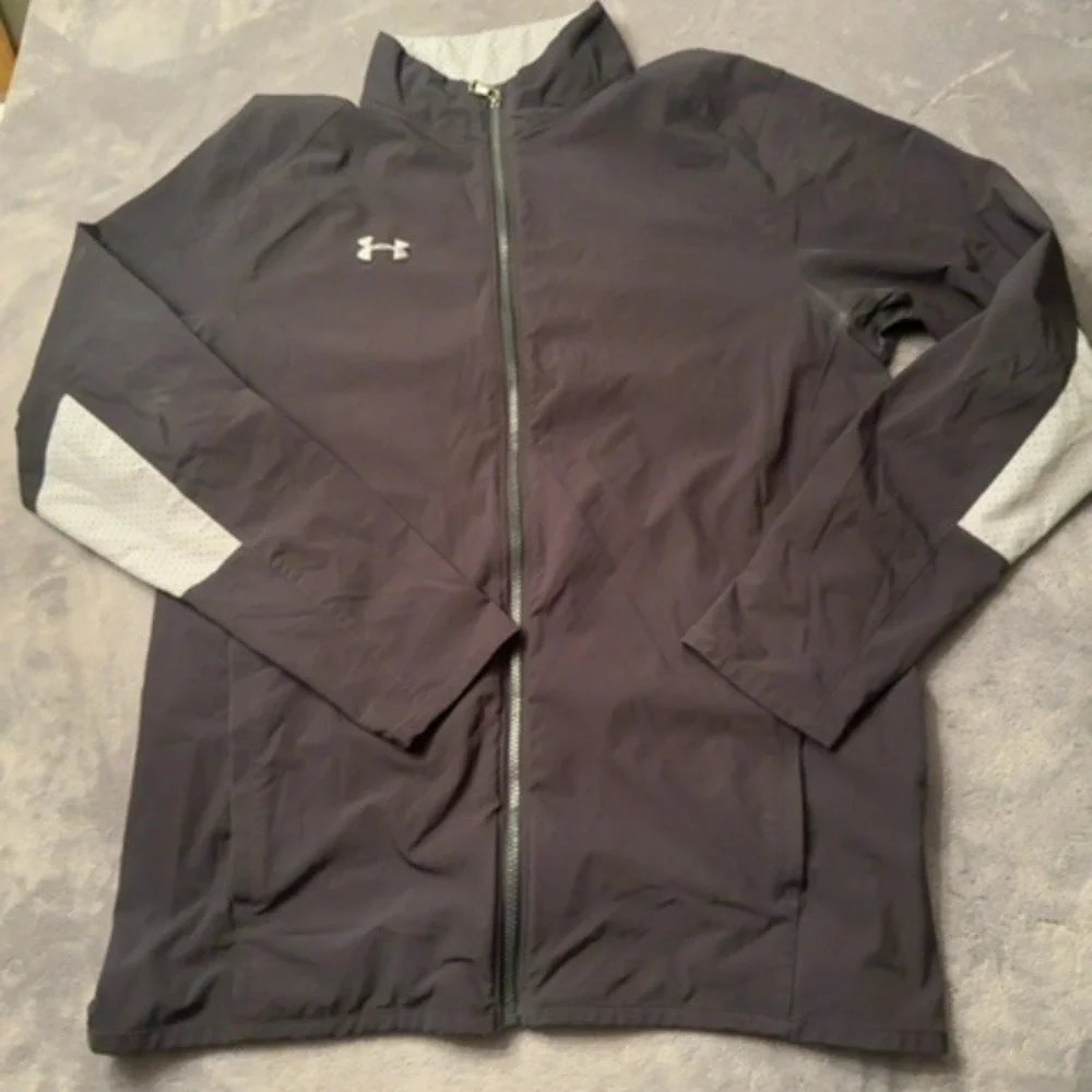 Under Armour Full Zip Jacket Men Large Gray Heatgear Perforated Athletic Sport